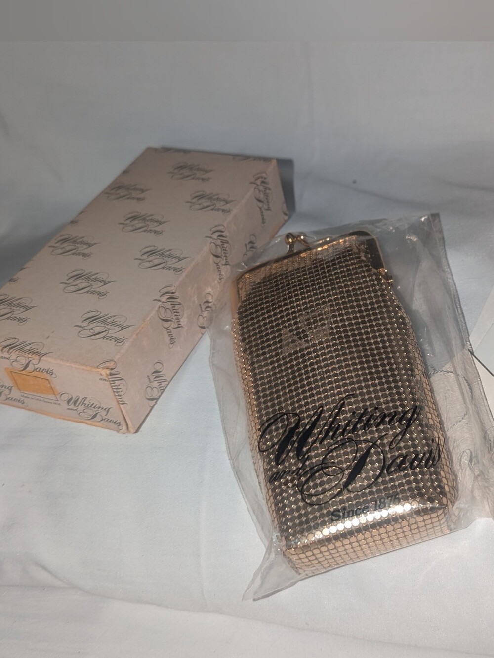 Vintage Whiting & Davis  Gold Mesh Kisslock Pouch.Made In USA